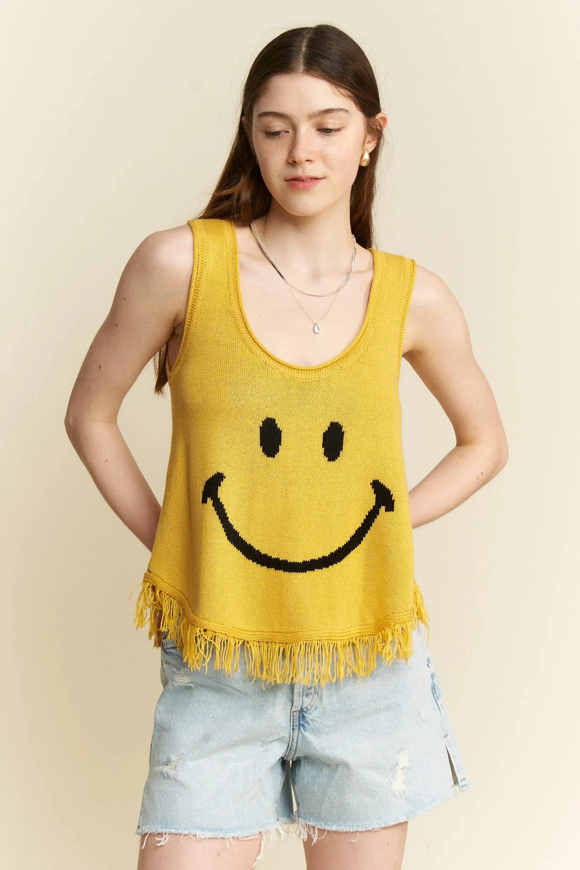 Jade By Jane Full Size Smiley Fringe Tank Top Plus Size - Love Salve